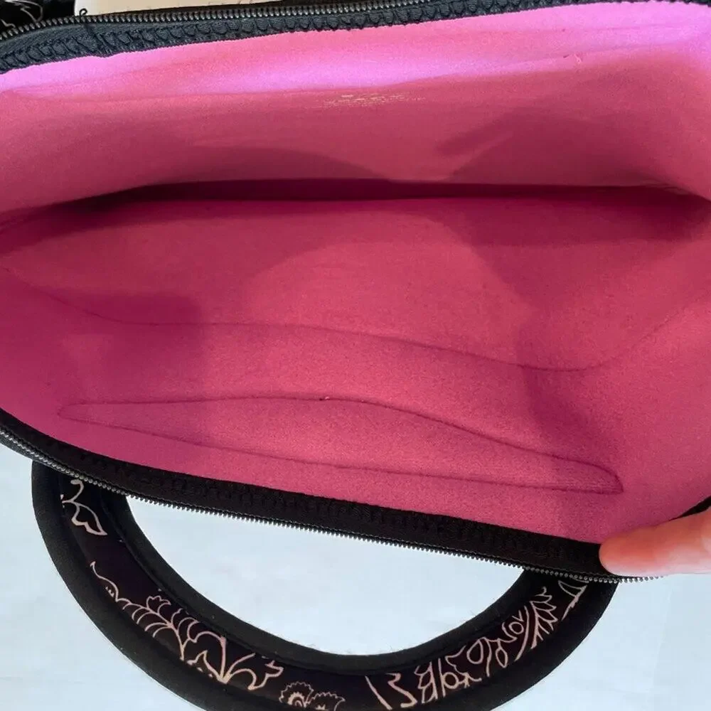 i.e. Neoprene Laptop Messenger Bag Removable Strap, Black, White, Pink Paisley